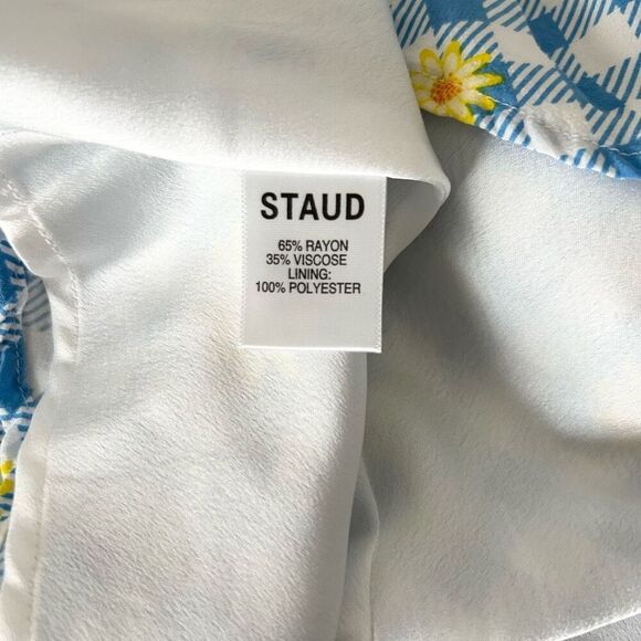 Staud Milla Print Mini Dress Gingham Daisy Plaid Size 4 - Picture 6 of 6
